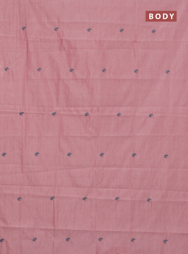 Semi silk cotton saree pastel pink and peacock green with embroided buttas in borderless style