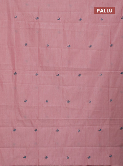 Semi silk cotton saree pastel pink and peacock green with embroided buttas in borderless style