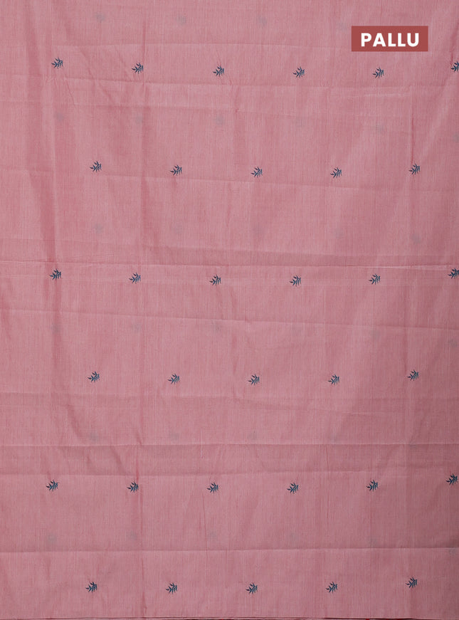 Semi silk cotton saree pastel pink and peacock green with embroided buttas in borderless style