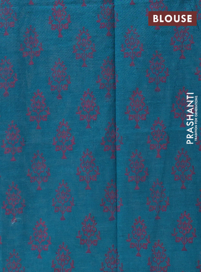 Semi silk cotton saree pastel pink and peacock green with embroided buttas in borderless style