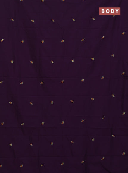 Semi silk cotton saree deep purple and pista green with embroided buttas in borderless style