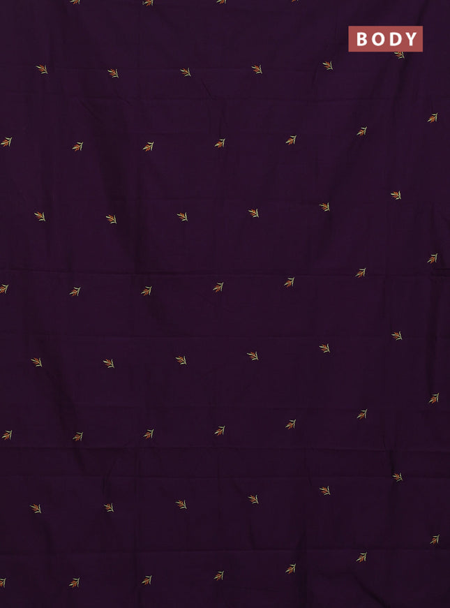 Semi silk cotton saree deep purple and pista green with embroided buttas in borderless style