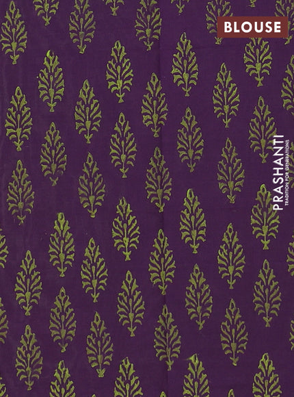 Semi silk cotton saree pista green and deep purple with embroided buttas in borderless style