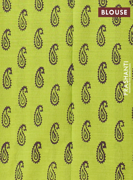 Semi silk cotton saree violet and fluorescent green with embroided buttas in borderless style