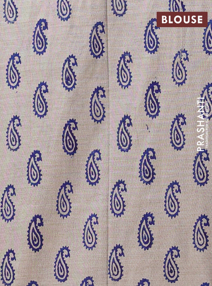 Semi silk cotton saree blue and grey with embroided buttas in borderless style