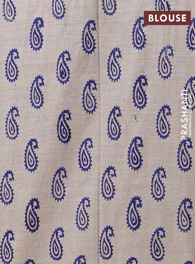 Semi silk cotton saree blue and grey with embroided buttas in borderless style