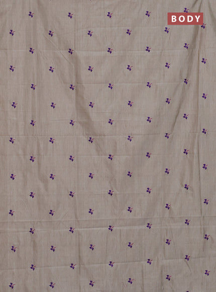 Semi silk cotton saree beige and blue with embroided buttas in borderless style