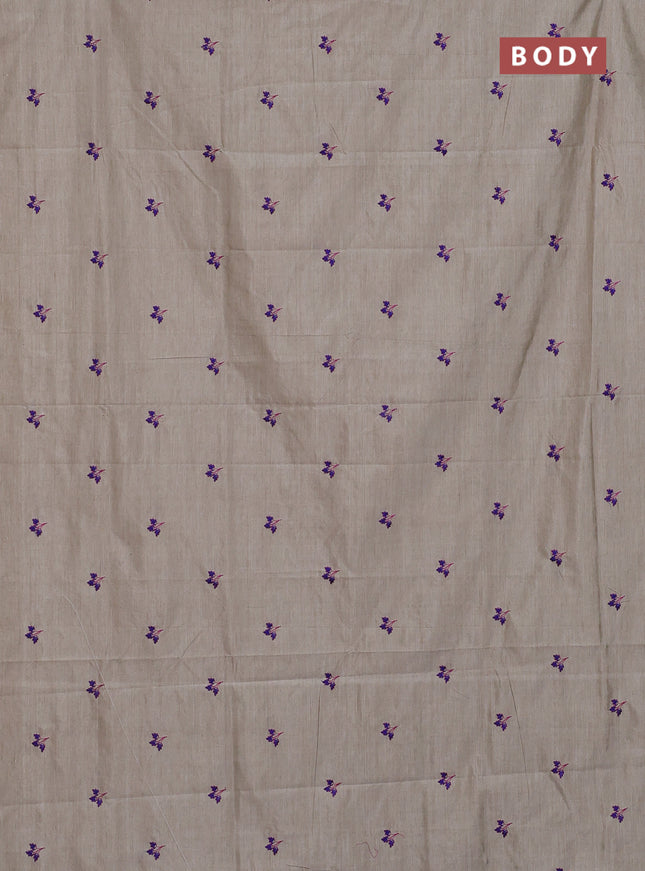 Semi silk cotton saree beige and blue with embroided buttas in borderless style