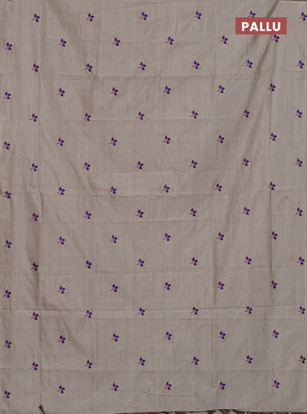 Semi silk cotton saree beige and blue with embroided buttas in borderless style