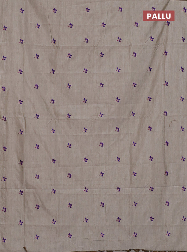 Semi silk cotton saree beige and blue with embroided buttas in borderless style