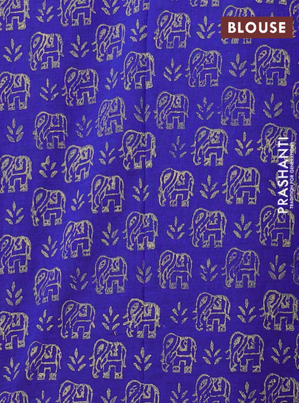 Semi silk cotton saree beige and blue with embroided buttas in borderless style