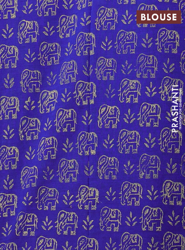 Semi silk cotton saree beige and blue with embroided buttas in borderless style