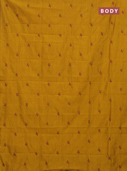 Semi silk cotton saree mustard yellow and green with embroided buttas in borderless style