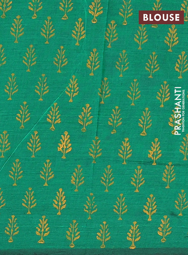 Semi silk cotton saree mustard yellow and green with embroided buttas in borderless style