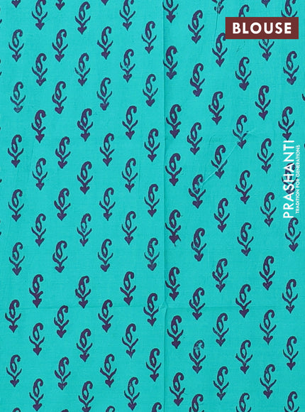 Semi silk cotton saree blue and teal green with embroided buttas in borderless style