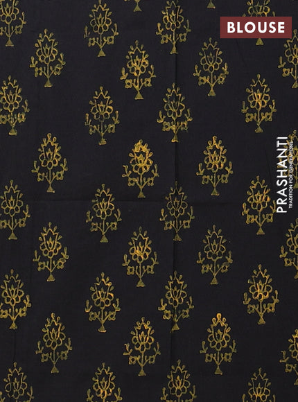 Semi silk cotton saree mustard yellow and black with embroided buttas in borderless style