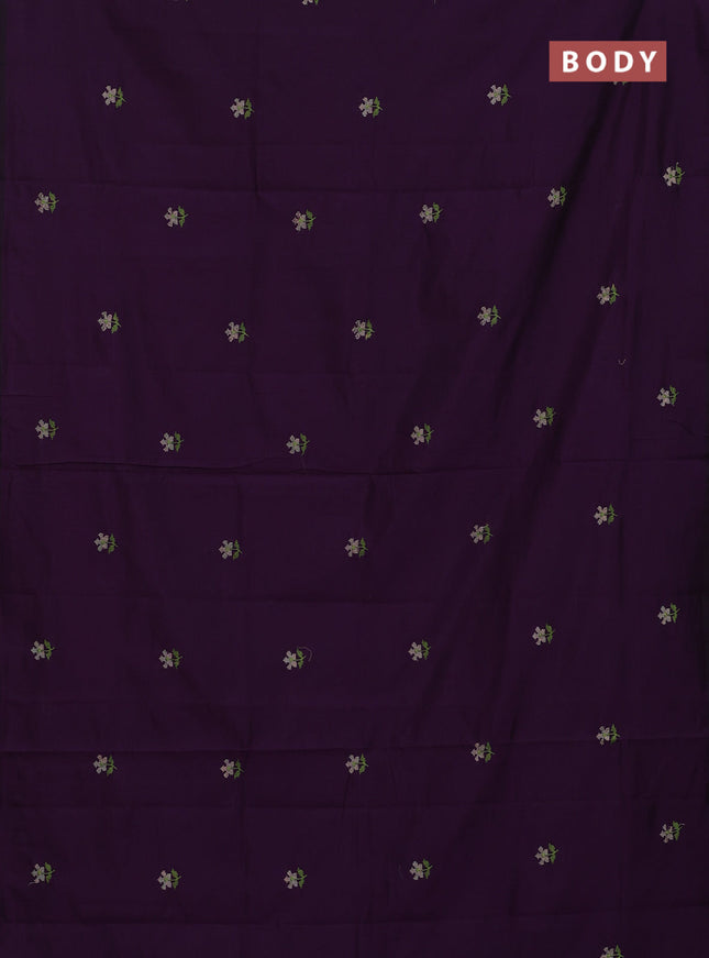 Semi silk cotton saree deep purple and grey with embroided buttas in borderless style