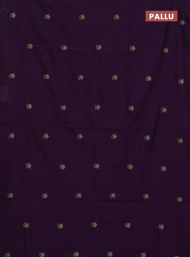 Semi silk cotton saree deep purple and grey with embroided buttas in borderless style