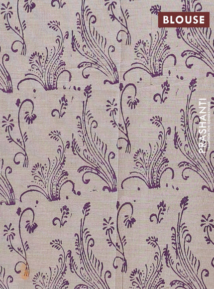 Semi silk cotton saree deep purple and grey with embroided buttas in borderless style