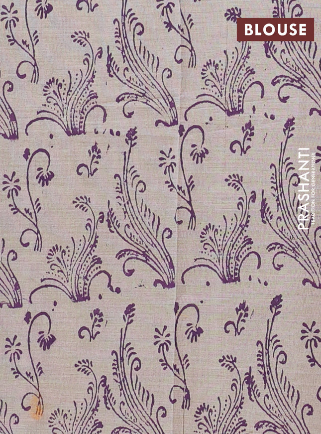 Semi silk cotton saree deep purple and grey with embroided buttas in borderless style