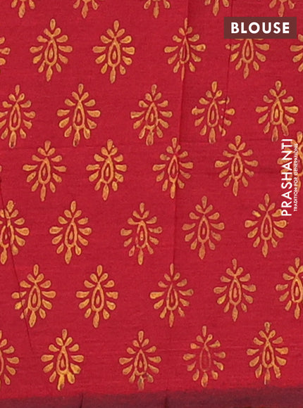 Semi silk cotton saree mustard shade and maroon with embroided buttas in borderless style