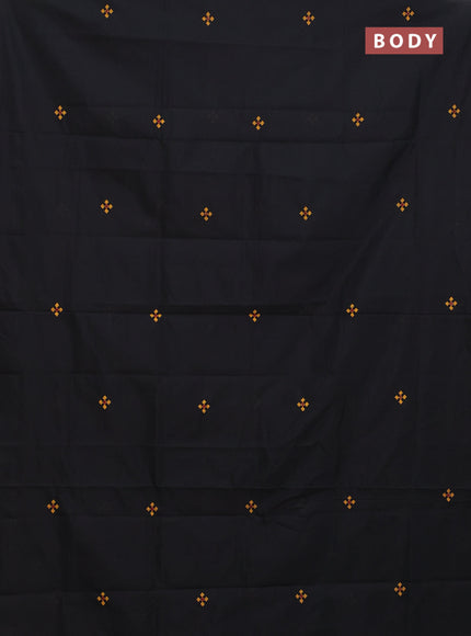 Semi silk cotton saree black and mustard shade with embroided buttas in borderless style