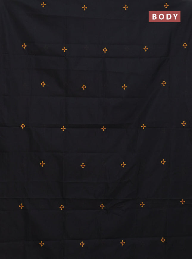 Semi silk cotton saree black and mustard shade with embroided buttas in borderless style
