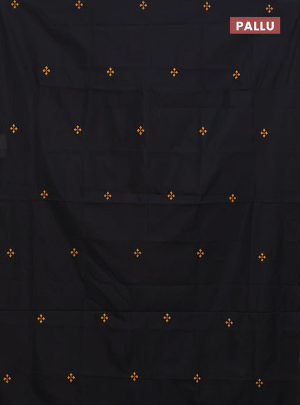 Semi silk cotton saree black and mustard shade with embroided buttas in borderless style