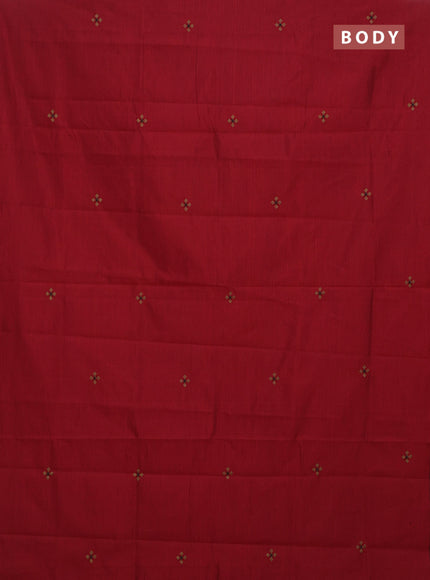 Semi silk cotton saree maroon and chikku shade with embroided buttas in borderless style