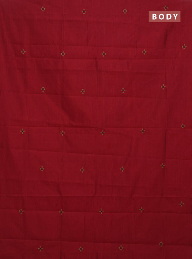 Semi silk cotton saree maroon and chikku shade with embroided buttas in borderless style