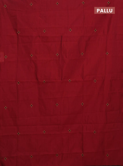 Semi silk cotton saree maroon and chikku shade with embroided buttas in borderless style