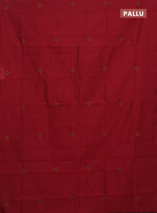 Semi silk cotton saree maroon and chikku shade with embroided buttas in borderless style