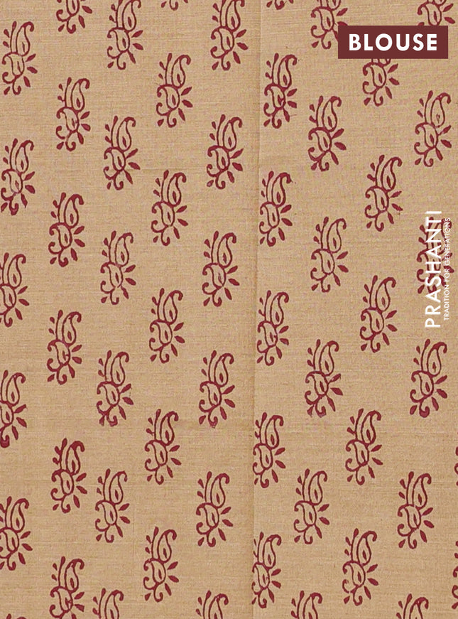 Semi silk cotton saree maroon and chikku shade with embroided buttas in borderless style
