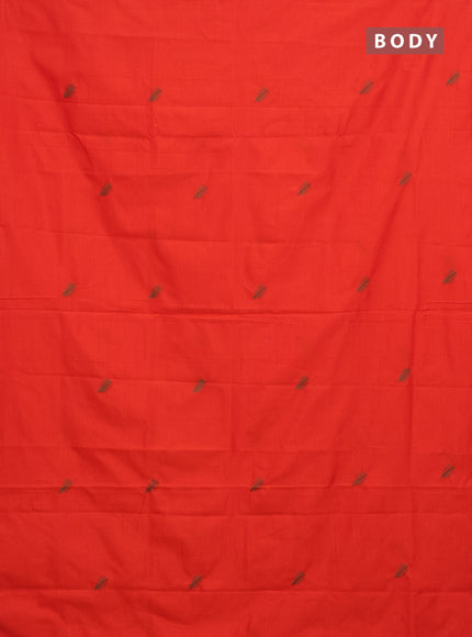 Semi silk cotton saree orange and green with embroided buttas in borderless style