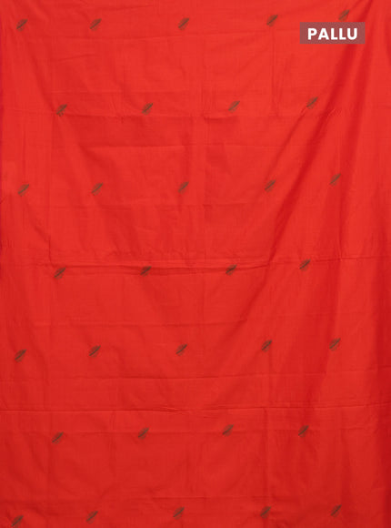 Semi silk cotton saree orange and green with embroided buttas in borderless style