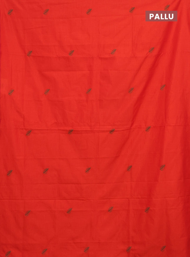 Semi silk cotton saree orange and green with embroided buttas in borderless style