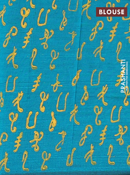 Semi silk cotton saree yellow and peacock green with embroided buttas in borderless style