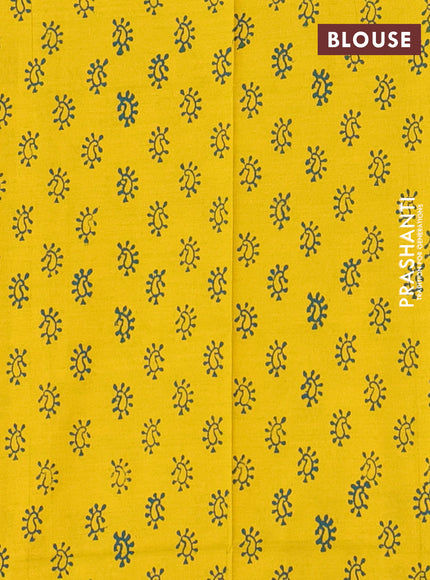 Semi silk cotton saree peacock green and yellow with embroided buttas in borderless style