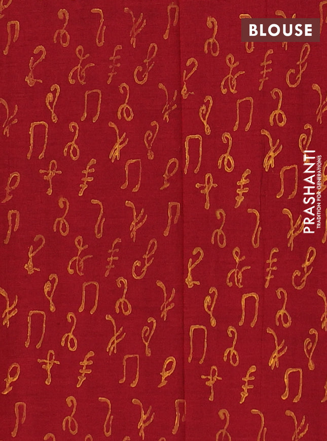 Semi silk cotton saree mustard yellow and maroon with embroided buttas in borderless style