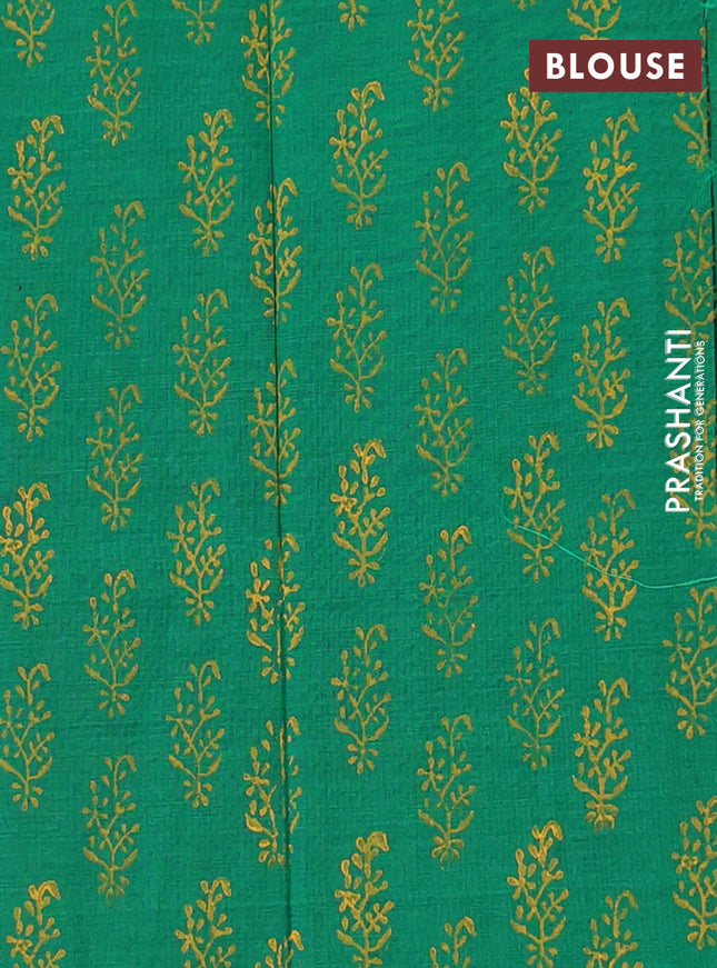 Semi silk cotton saree mustard yellow and green with embroided buttas in borderless style