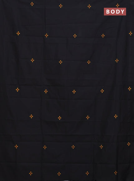 Semi silk cotton saree black and mustard shade with embroided buttas in borderless style