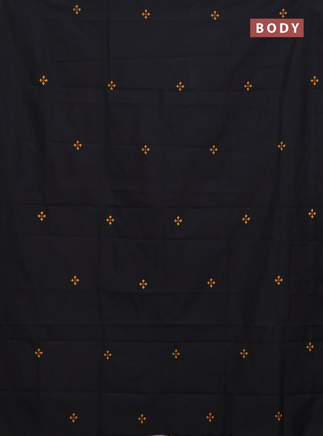 Semi silk cotton saree black and mustard shade with embroided buttas in borderless style
