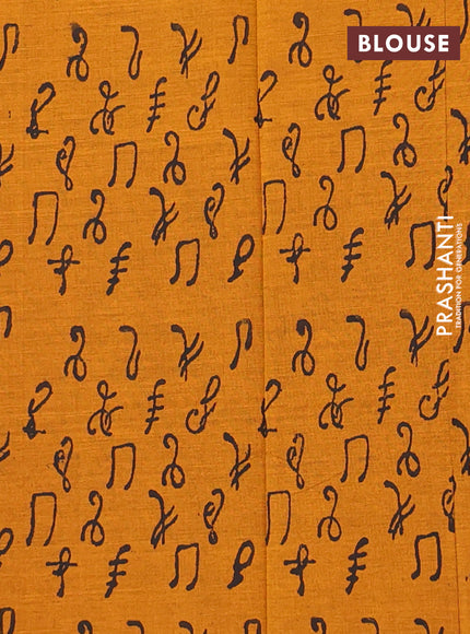 Semi silk cotton saree black and mustard shade with embroided buttas in borderless style