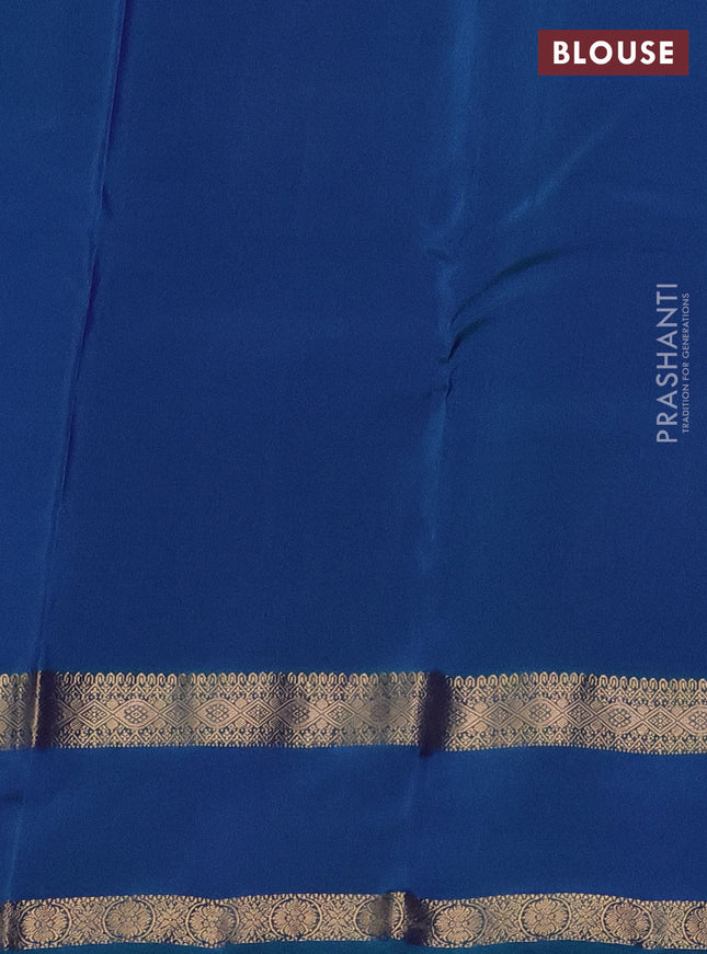 Kanchipuram silk saree blue and dual shade of teal green with plain body and rettapet zari woven border