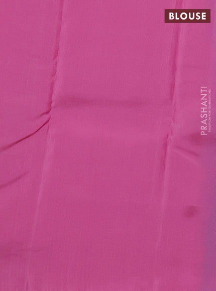 Kanchipuram silk saree teal blue and mild peach pink with allover copper zari weaves in borderless style