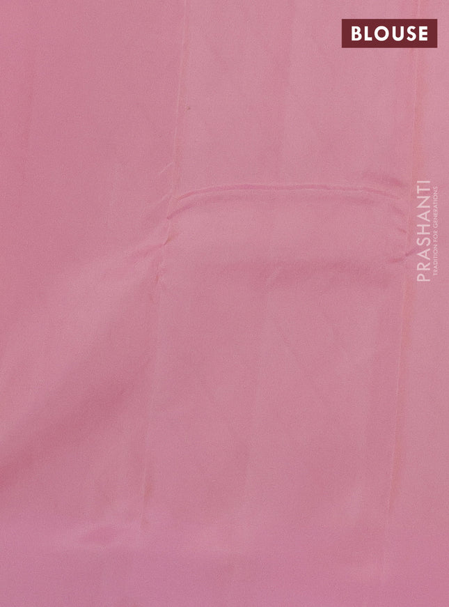 Kanchipuram silk saree cream and light pink with allover copper zari weaves and simple border