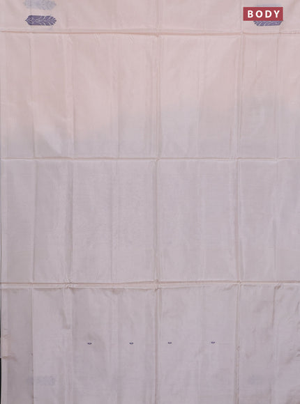 Banana pith saree cream and black with thread woven buttas in borderless style