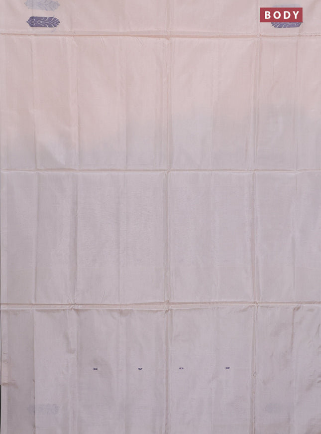 Banana pith saree cream and black with thread woven buttas in borderless style