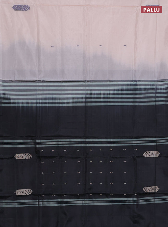 Banana pith saree cream and black with thread woven buttas in borderless style