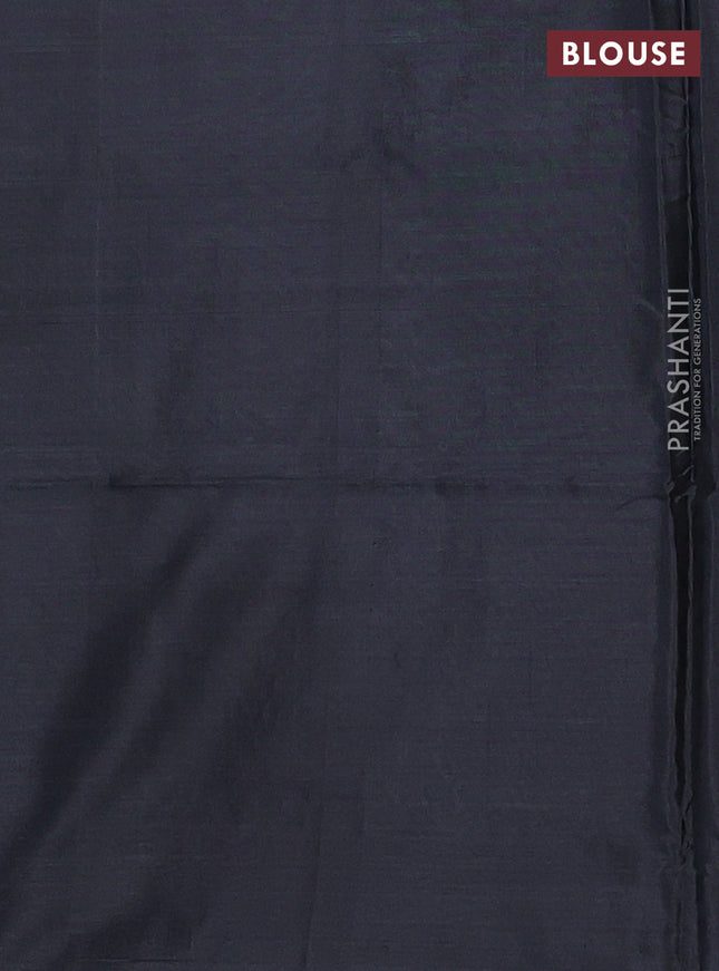 Banana pith saree cream and black with thread woven buttas in borderless style